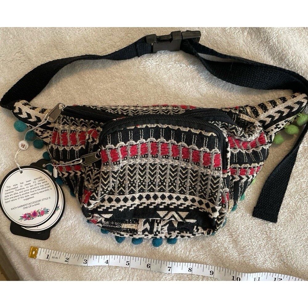 Fanny Pack BUM BAG boutique bag shoulder bag slouch Pom Pom zipper NEW sling bag